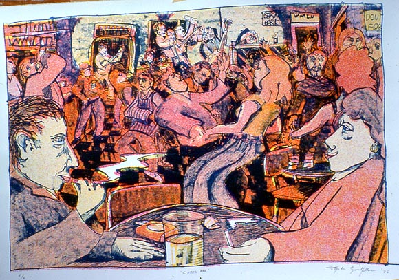 "Cobb's Bar" 1976, Lithograph by Stephen Goodfellow